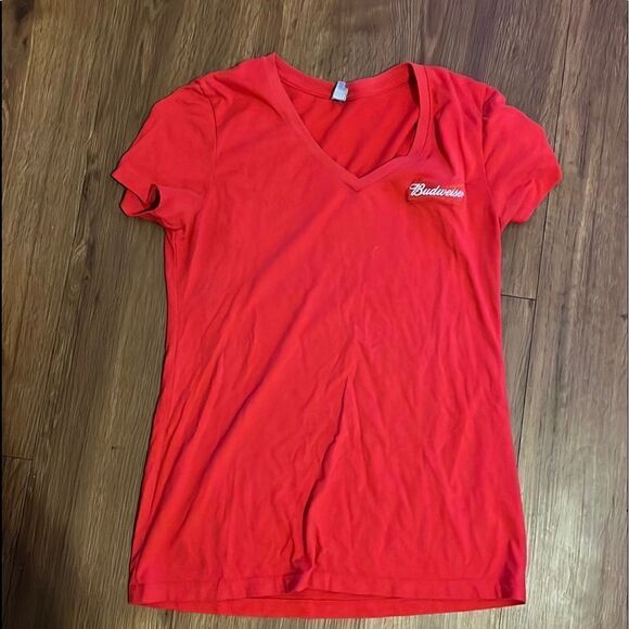 Budweiser Red Shirt Womens V Neck Size Small - Picture 1 of 3